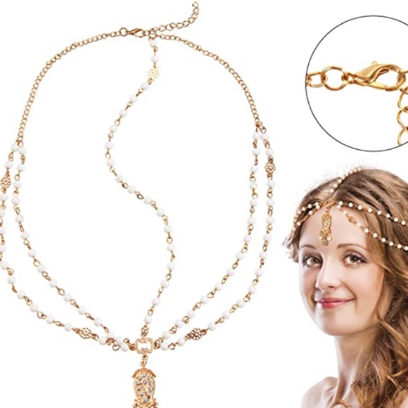 8 Pieces Gold Head Chain Jewelry Boho Headband Head Chain Coins Pearl Tassel Cha - Picture 4 of 6
